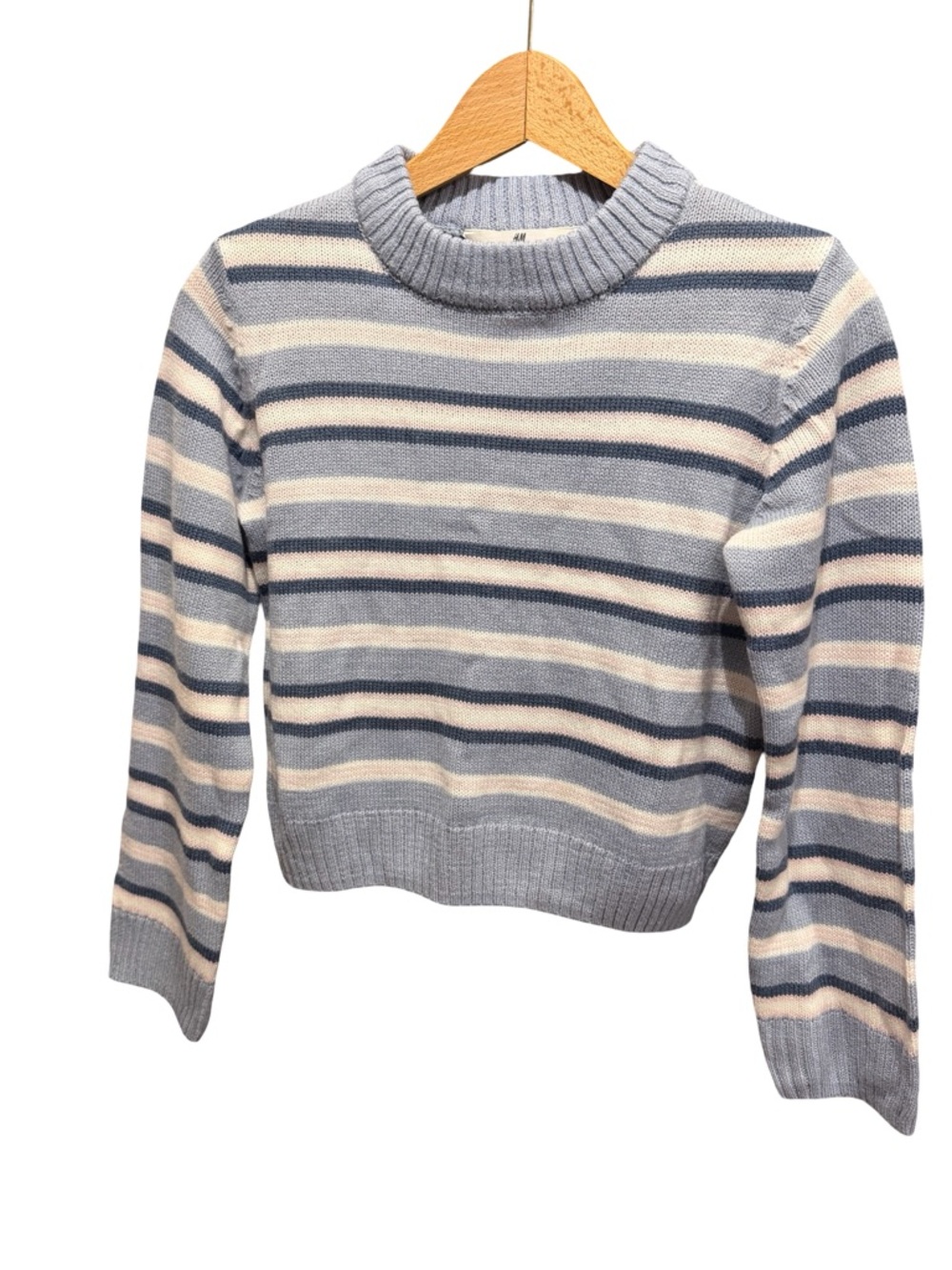 H&M Light Blue, Navy & Cream Striped Scoop Crew Sweater